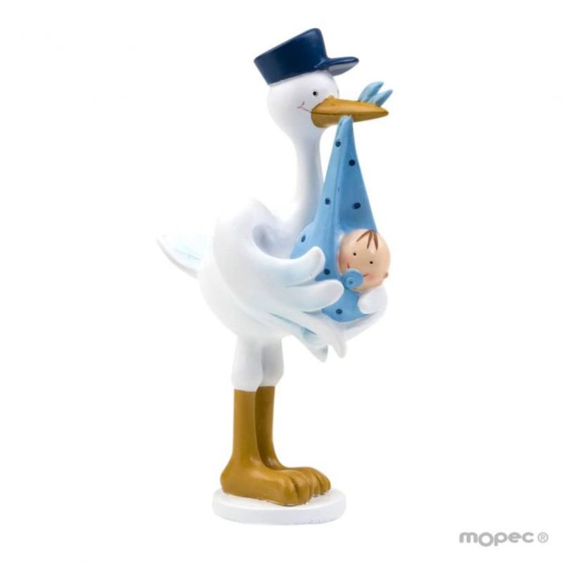 Figura para Bolo Cegonha com bebe Azul